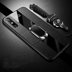 Coque Silicone Gel Motif Cuir Housse Etui avec Support Bague Anneau Aimante Magnetique S03 pour Huawei Enjoy 10e Noir