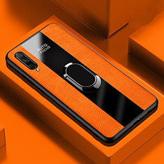 Coque Silicone Gel Motif Cuir Housse Etui avec Support Bague Anneau Aimante Magnetique S04 pour Huawei P Smart Pro (2019) Orange