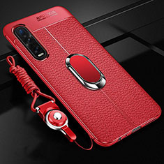 Coque Silicone Gel Motif Cuir Housse Etui avec Support Bague Anneau Aimante Magnetique S05 pour Oppo Find X2 Pro Rouge