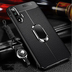 Coque Silicone Gel Motif Cuir Housse Etui avec Support Bague Anneau Aimante Magnetique T01 pour Huawei Honor 20S Noir