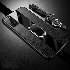 Coque Silicone Gel Motif Cuir Housse Etui avec Support Bague Anneau Aimante Magnetique T01 pour Huawei Honor 30 Lite 5G Noir