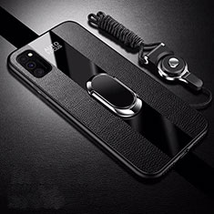 Coque Silicone Gel Motif Cuir Housse Etui avec Support Bague Anneau Aimante Magnetique T01 pour Huawei Honor V30 5G Noir