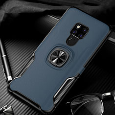 Coque Silicone Gel Motif Cuir Housse Etui avec Support Bague Anneau Aimante Magnetique T01 pour Huawei Mate 20 Bleu