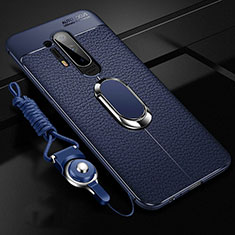 Coque Silicone Gel Motif Cuir Housse Etui avec Support Bague Anneau Aimante Magnetique T01 pour OnePlus 8 Pro Bleu