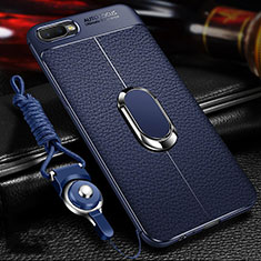 Coque Silicone Gel Motif Cuir Housse Etui avec Support Bague Anneau Aimante Magnetique T01 pour Oppo R17 Neo Bleu