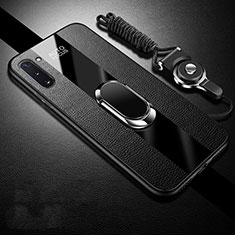 Coque Silicone Gel Motif Cuir Housse Etui avec Support Bague Anneau Aimante Magnetique T01 pour Samsung Galaxy Note 10 Noir