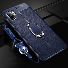 Coque Silicone Gel Motif Cuir Housse Etui avec Support Bague Anneau Aimante Magnetique T01 pour Samsung Galaxy Note 10 Plus 5G Bleu