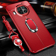 Coque Silicone Gel Motif Cuir Housse Etui avec Support Bague Anneau Aimante Magnetique T01 pour Xiaomi Mi 10i 5G Rouge