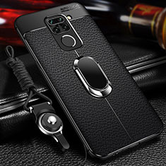 Coque Silicone Gel Motif Cuir Housse Etui avec Support Bague Anneau Aimante Magnetique T01 pour Xiaomi Redmi 10X 4G Noir