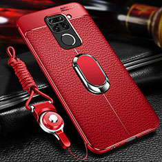 Coque Silicone Gel Motif Cuir Housse Etui avec Support Bague Anneau Aimante Magnetique T01 pour Xiaomi Redmi 10X 4G Rouge