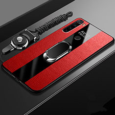 Coque Silicone Gel Motif Cuir Housse Etui avec Support Bague Anneau Aimante Magnetique T01 pour Xiaomi Redmi Note 8T Rouge