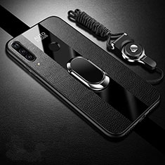 Coque Silicone Gel Motif Cuir Housse Etui avec Support Bague Anneau Aimante Magnetique T02 pour Huawei Honor 10i Noir