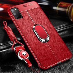 Coque Silicone Gel Motif Cuir Housse Etui avec Support Bague Anneau Aimante Magnetique T02 pour Huawei Honor V30 Pro 5G Rouge