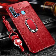 Coque Silicone Gel Motif Cuir Housse Etui avec Support Bague Anneau Aimante Magnetique T02 pour Huawei Nova 5i Rouge