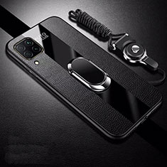 Coque Silicone Gel Motif Cuir Housse Etui avec Support Bague Anneau Aimante Magnetique T02 pour Huawei P40 Lite Noir