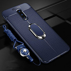 Coque Silicone Gel Motif Cuir Housse Etui avec Support Bague Anneau Aimante Magnetique T02 pour Oppo R17 Pro Bleu