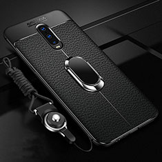 Coque Silicone Gel Motif Cuir Housse Etui avec Support Bague Anneau Aimante Magnetique T02 pour Oppo R17 Pro Noir