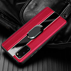 Coque Silicone Gel Motif Cuir Housse Etui avec Support Bague Anneau Aimante Magnetique T02 pour Samsung Galaxy S20 Rouge