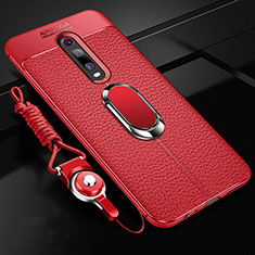 Coque Silicone Gel Motif Cuir Housse Etui avec Support Bague Anneau Aimante Magnetique T02 pour Xiaomi Mi 9T Rouge