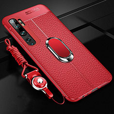 Coque Silicone Gel Motif Cuir Housse Etui avec Support Bague Anneau Aimante Magnetique T02 pour Xiaomi Mi Note 10 Rouge