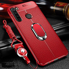 Coque Silicone Gel Motif Cuir Housse Etui avec Support Bague Anneau Aimante Magnetique T02 pour Xiaomi Redmi Note 8 (2021) Rouge