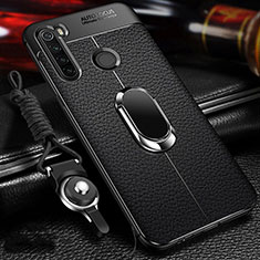 Coque Silicone Gel Motif Cuir Housse Etui avec Support Bague Anneau Aimante Magnetique T02 pour Xiaomi Redmi Note 8 Noir