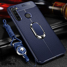 Coque Silicone Gel Motif Cuir Housse Etui avec Support Bague Anneau Aimante Magnetique T02 pour Xiaomi Redmi Note 8T Bleu