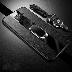 Coque Silicone Gel Motif Cuir Housse Etui avec Support Bague Anneau Aimante Magnetique T02 pour Xiaomi Redmi Note 9 Noir