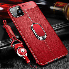 Coque Silicone Gel Motif Cuir Housse Etui avec Support Bague Anneau Aimante Magnetique T03 pour Apple iPhone 11 Pro Max Rouge