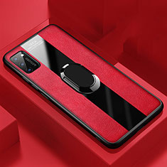 Coque Silicone Gel Motif Cuir Housse Etui avec Support Bague Anneau Aimante Magnetique T03 pour Huawei Honor V30 5G Rouge