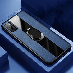 Coque Silicone Gel Motif Cuir Housse Etui avec Support Bague Anneau Aimante Magnetique T03 pour Huawei Honor View 30 5G Bleu
