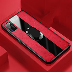 Coque Silicone Gel Motif Cuir Housse Etui avec Support Bague Anneau Aimante Magnetique T03 pour Huawei Honor View 30 5G Rouge