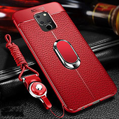 Coque Silicone Gel Motif Cuir Housse Etui avec Support Bague Anneau Aimante Magnetique T03 pour Huawei Mate 20 X 5G Rouge