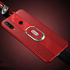 Coque Silicone Gel Motif Cuir Housse Etui avec Support Bague Anneau Aimante Magnetique T03 pour Huawei Nova 4e Rouge