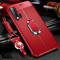 Coque Silicone Gel Motif Cuir Housse Etui avec Support Bague Anneau Aimante Magnetique T03 pour Huawei Nova 6 5G Rouge