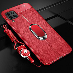 Coque Silicone Gel Motif Cuir Housse Etui avec Support Bague Anneau Aimante Magnetique T03 pour Huawei Nova 6 SE Rouge