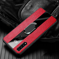Coque Silicone Gel Motif Cuir Housse Etui avec Support Bague Anneau Aimante Magnetique T05 pour Huawei P30 Lite New Edition Rouge