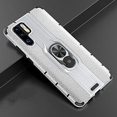 Coque Silicone Gel Motif Cuir Housse Etui avec Support Bague Anneau Aimante Magnetique T06 pour Huawei P30 Pro Argent