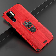 Coque Silicone Gel Motif Cuir Housse Etui avec Support Bague Anneau Aimante Magnetique T06 pour Huawei P30 Pro New Edition Rouge