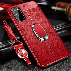 Coque Silicone Gel Motif Cuir Housse Etui avec Support Bague Anneau Aimante Magnetique WL1 pour Samsung Galaxy S20 5G Rouge