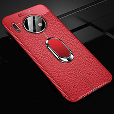 Coque Silicone Gel Motif Cuir Housse Etui avec Support Bague Anneau Aimante Magnetique Z02 pour Huawei Mate 30 5G Rouge