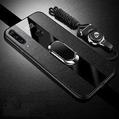 Coque Silicone Gel Motif Cuir Housse Etui avec Support Bague Anneau Aimante Magnetique Z02 pour Huawei P30 Lite Noir