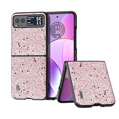 Coque Silicone Gel Motif Cuir Housse Etui B03H pour Motorola Moto Razr 40 5G Or Rose