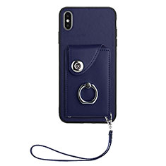 Coque Silicone Gel Motif Cuir Housse Etui BF1 pour Apple iPhone Xs Bleu