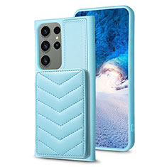 Coque Silicone Gel Motif Cuir Housse Etui BF1 pour Samsung Galaxy S22 Ultra 5G Bleu Clair