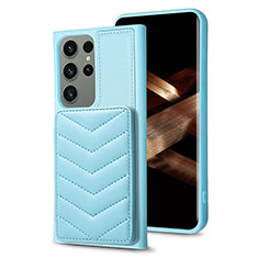 Coque Silicone Gel Motif Cuir Housse Etui BF1 pour Samsung Galaxy S24 Ultra 5G Bleu Clair