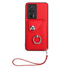 Coque Silicone Gel Motif Cuir Housse Etui BF1 pour Xiaomi Redmi K60 Pro 5G Rouge