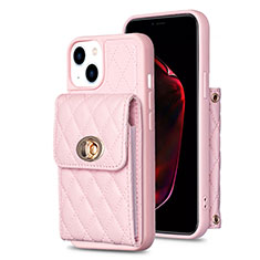 Coque Silicone Gel Motif Cuir Housse Etui BF2 pour Apple iPhone 15 Plus Or Rose