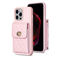 Coque Silicone Gel Motif Cuir Housse Etui BF2 pour Apple iPhone 15 Pro Or Rose