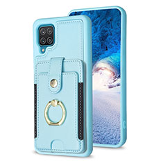 Coque Silicone Gel Motif Cuir Housse Etui BF2 pour Samsung Galaxy F12 Bleu Clair